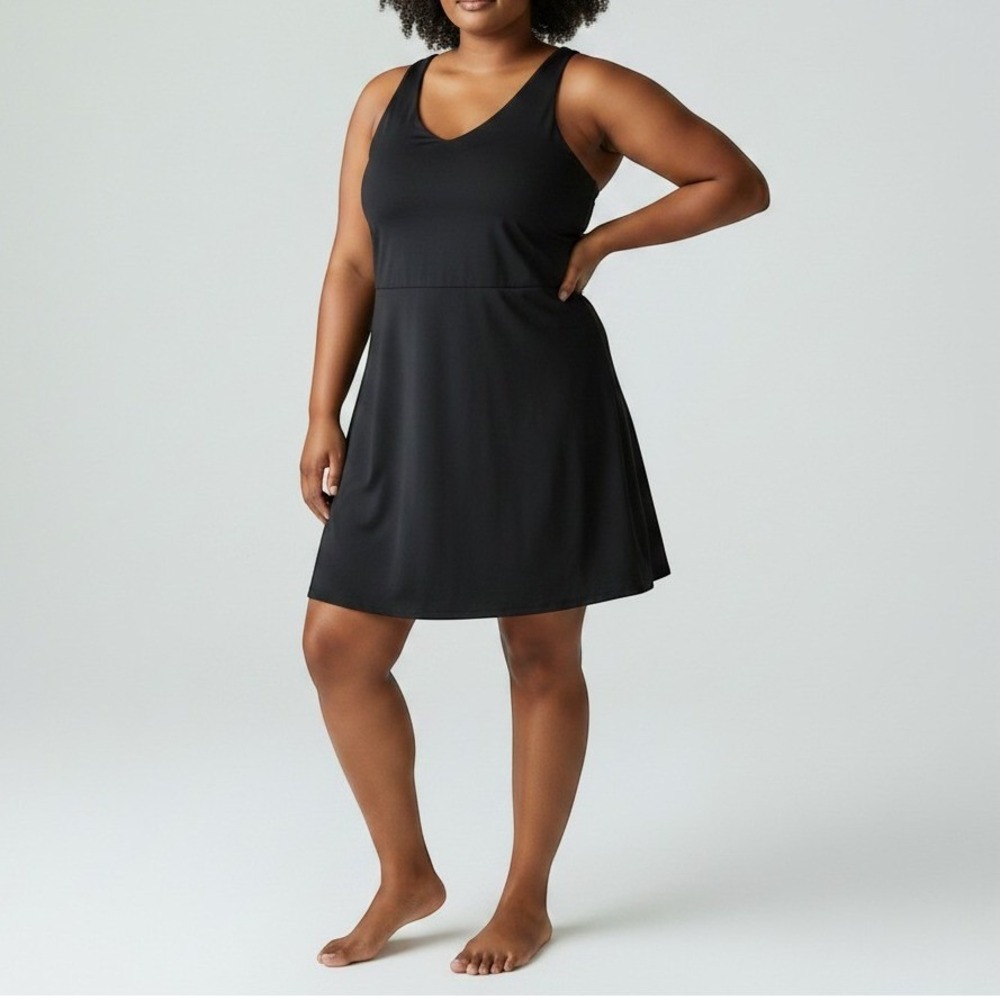 GapFit Womens Black V-Neck Active Exercise Dress with Built-in Shorts XXL Tennis